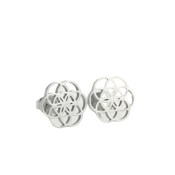 Stainless Steel Silver Swirl Cut Metal Stud Earrings - Picture 2 of 8